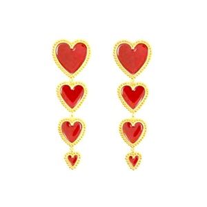Gold Red Heart Drop Earrings
